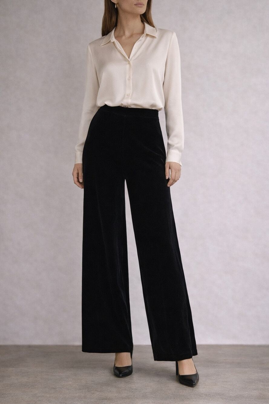 Vintage 90s Ralph Lauren Silk Velvet Wide Leg Pants Black Festive Size 10